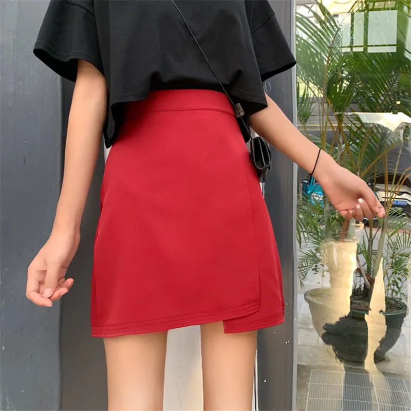 Hzirip 2019 Summer Fork Vintage Irregular A-Line Slender High Waist Sexy Office Lady Mid-Calf Solid Split Casual Mini Skirts | Женская