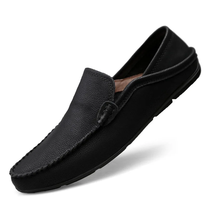 QFFAZ Men Casual Shoes Fashion Men Shoes Leather Men Loafers Moccasins Slip On Men's Flats Loafers Male Shoes - Цвет: Black