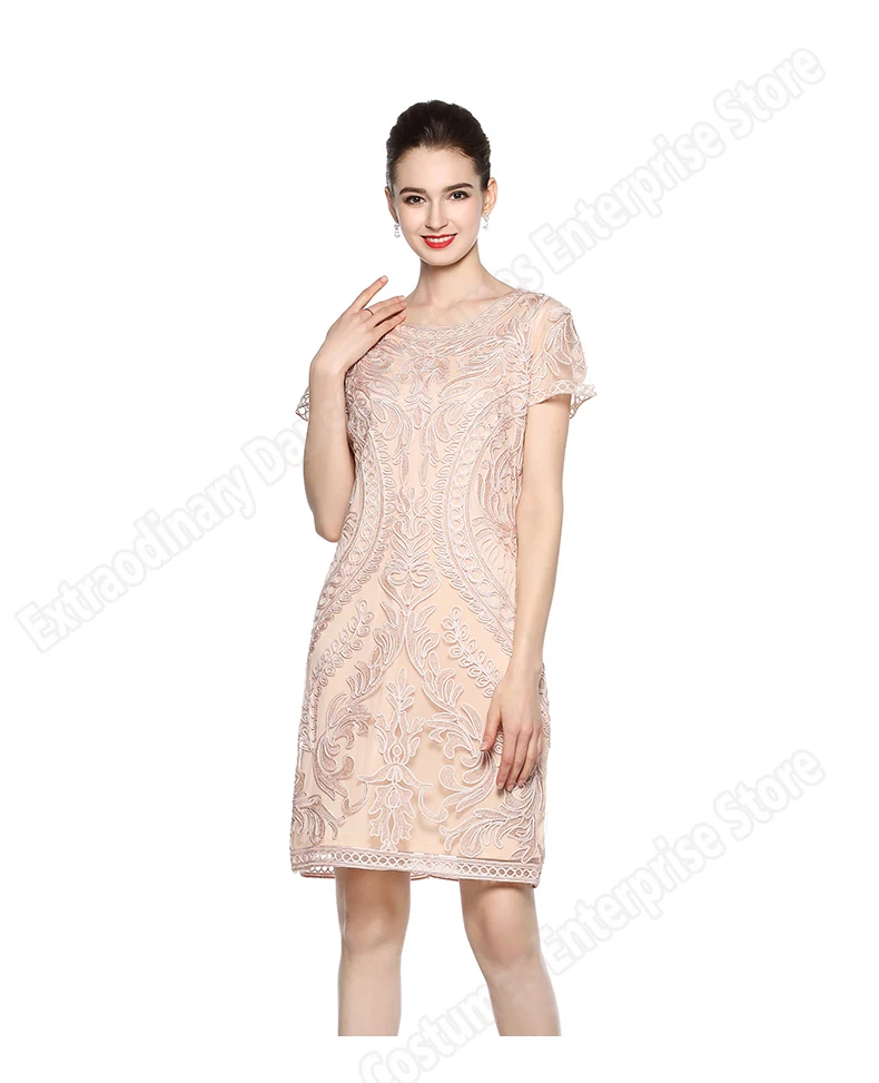 Floral Embellished Dresses Lace Flapper Great Gatsby Short sleeve Fashion Dinner Women Luxury Style Party Dress Vintage Costumes