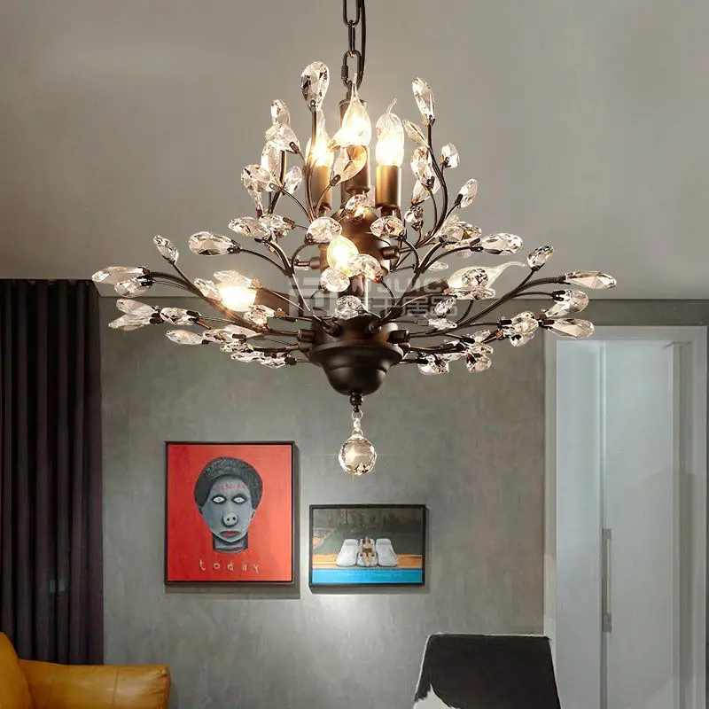 Винтажная Светодиодная потолочная люстра E14 в стиле ретро железная хрустальная