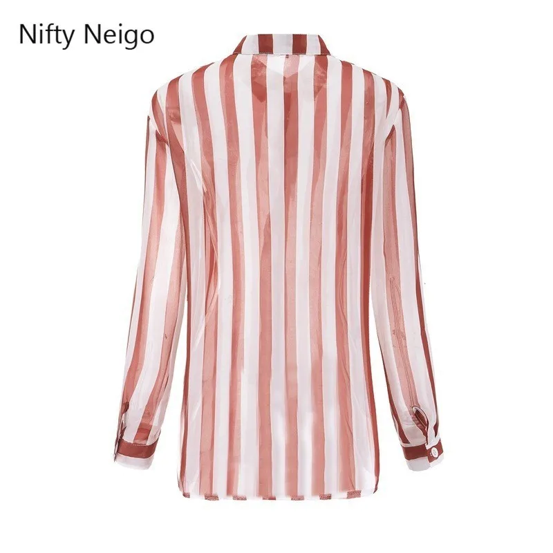 Nifty Neogo Офисная Женская рубашка в полоску полупрозрачная блузка с отложным