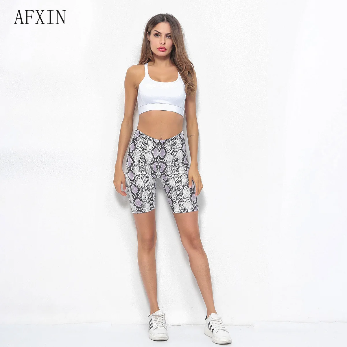 Женские байкерские шорты с принтом змеи облегающие высокой талией для фитнеса на