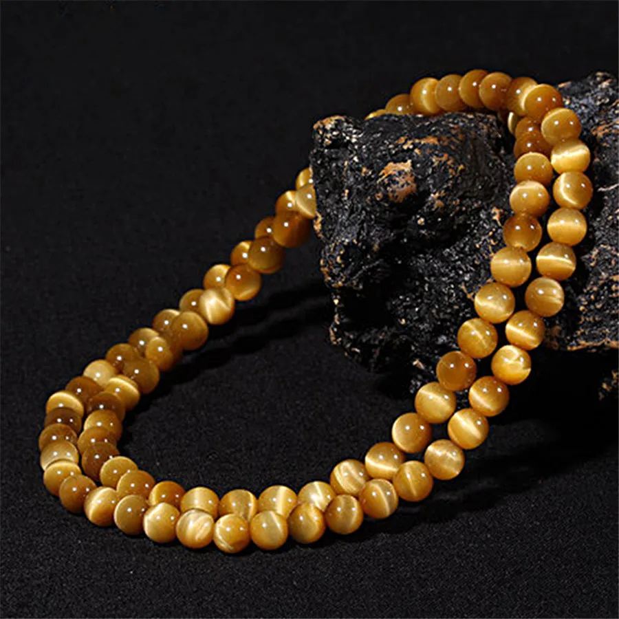 Fashion Genuine Natural Gold Tiger's Eye Gem Stone Round Bead Stretch Bracelet Popular Men Women Crystal Barcelet 108 Beads