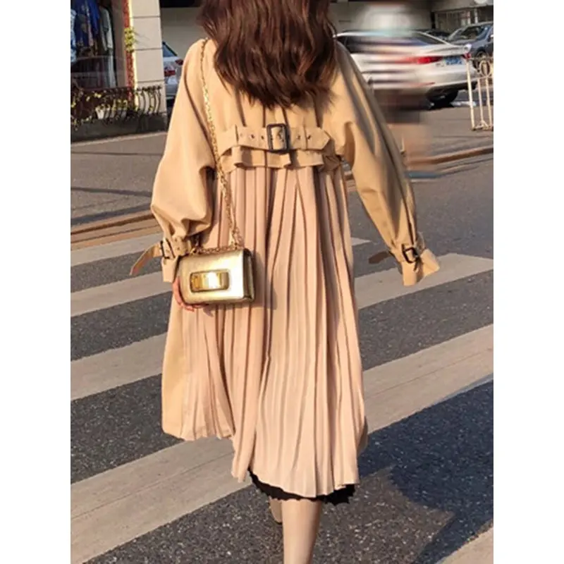 Женское длинное пальто Тренч цвета хаки повседневное тонкое офисное на шнуровке