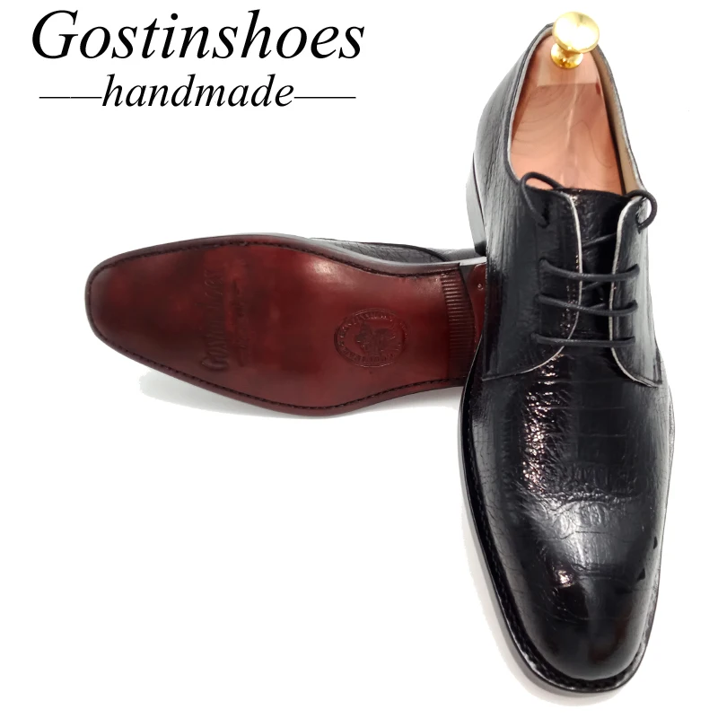 GOSTINSHOES ручной работы хорошо Окаймленный мужские туфли дерби черная бычья кожа