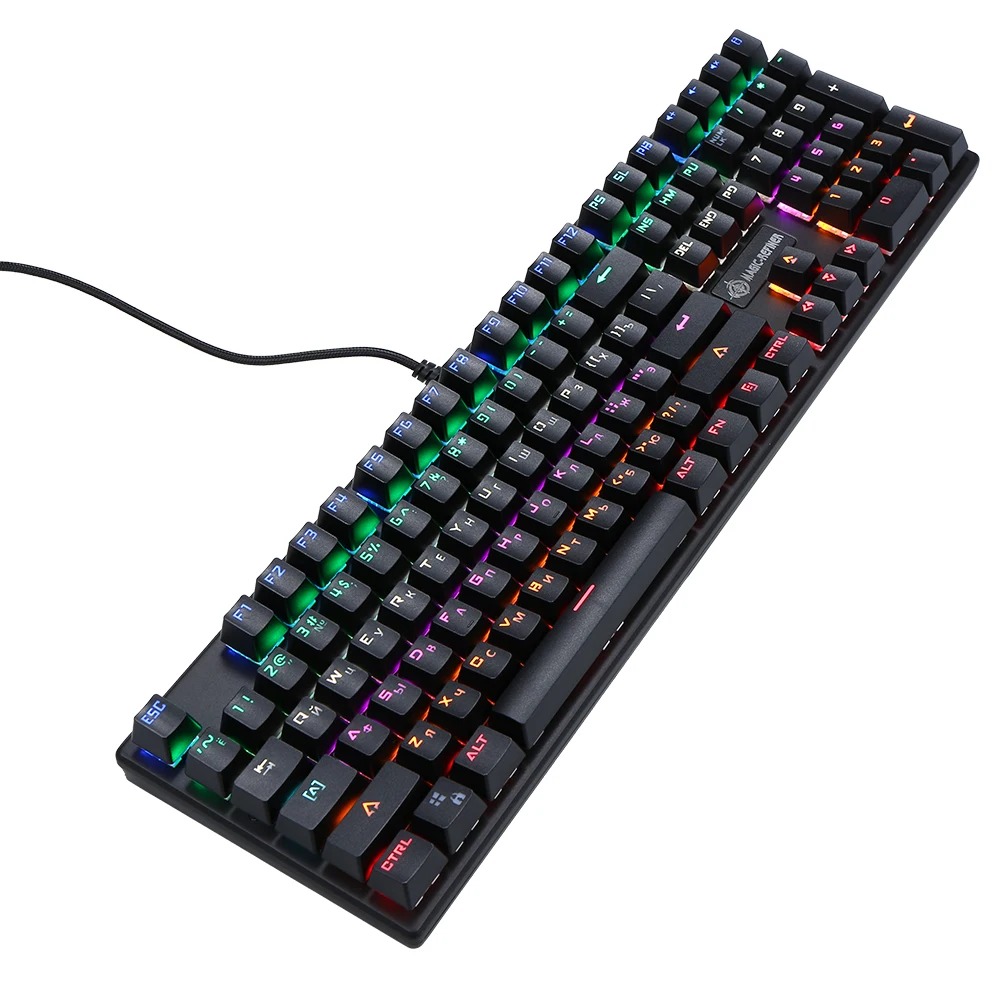 Игровая клавиатура, имитация механической клавиатуры, 87/108 клавиш, USB кабель, синий переключатель, подсветка, русская геймерская клавиатура для компьютера