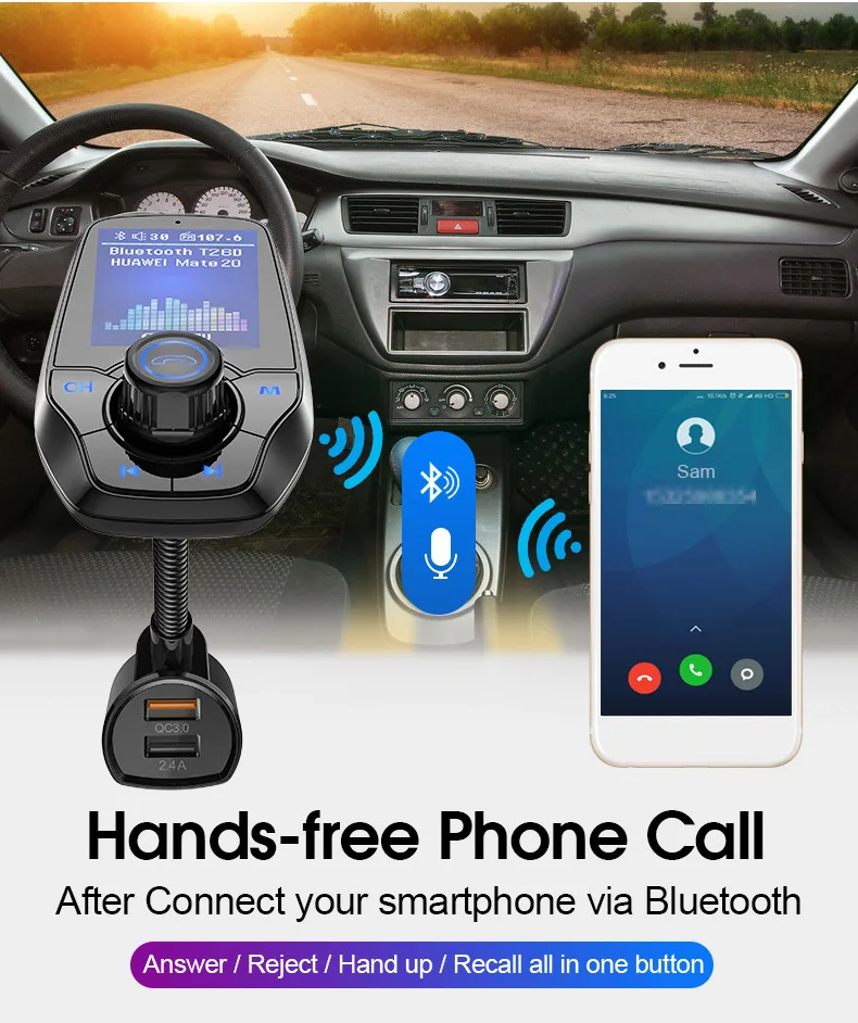T26D Автомобильный MP3 цветной большой экран Беспроводная связь Bluetooth fm-launcher QC3.0