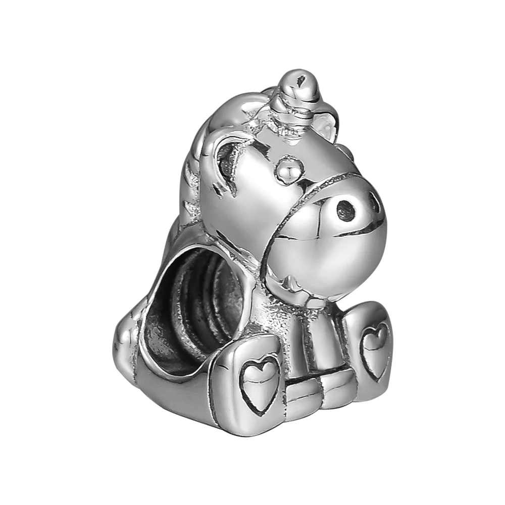 100% стерлингового серебра 925 Бруно Единорог талисманы бусины Pandora браслет Argent Шарм