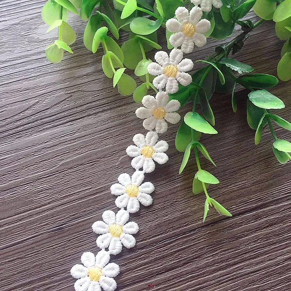 1yrd/лот Ширина: 2,0 см Kawaii little daisy дизайн водорастворимый хлопок кружево, цвет слоновой кости и желтый химическое кружево(ss-384