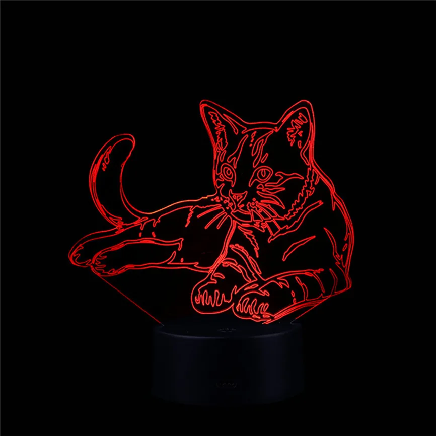Кошка 3D ночник USB животное сменная лампа настроения светодиодный 7 цветов Иллюзия Настольная лампа с пультом дистанционного управления домашний декор игрушка подарок D#3