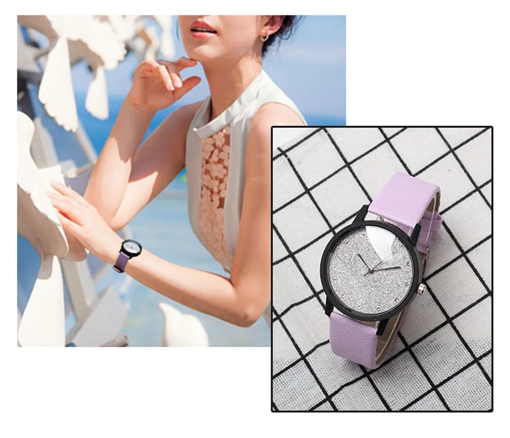 Часы Reloj Mujer модные кварцевые женские часы с выпуклым стеклом кожаные наручные