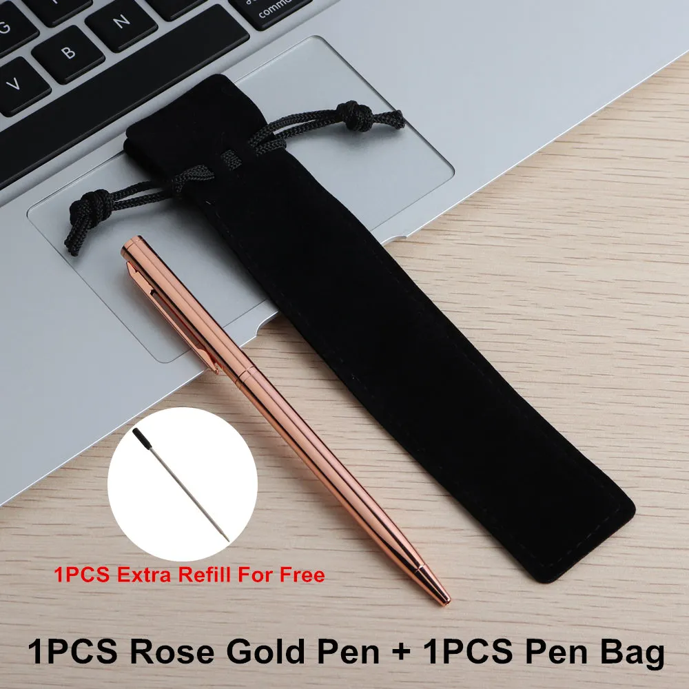 1 Pen And 1 Pen Bag 1 шт. GENKKY розовое золото шариковая ручка стержень из нержавеющей стали вращающиеся металлические шариковые ручки канцелярские принадлежности для офиса и школы - Цвет: 1 Pen And 1 Pen Bag