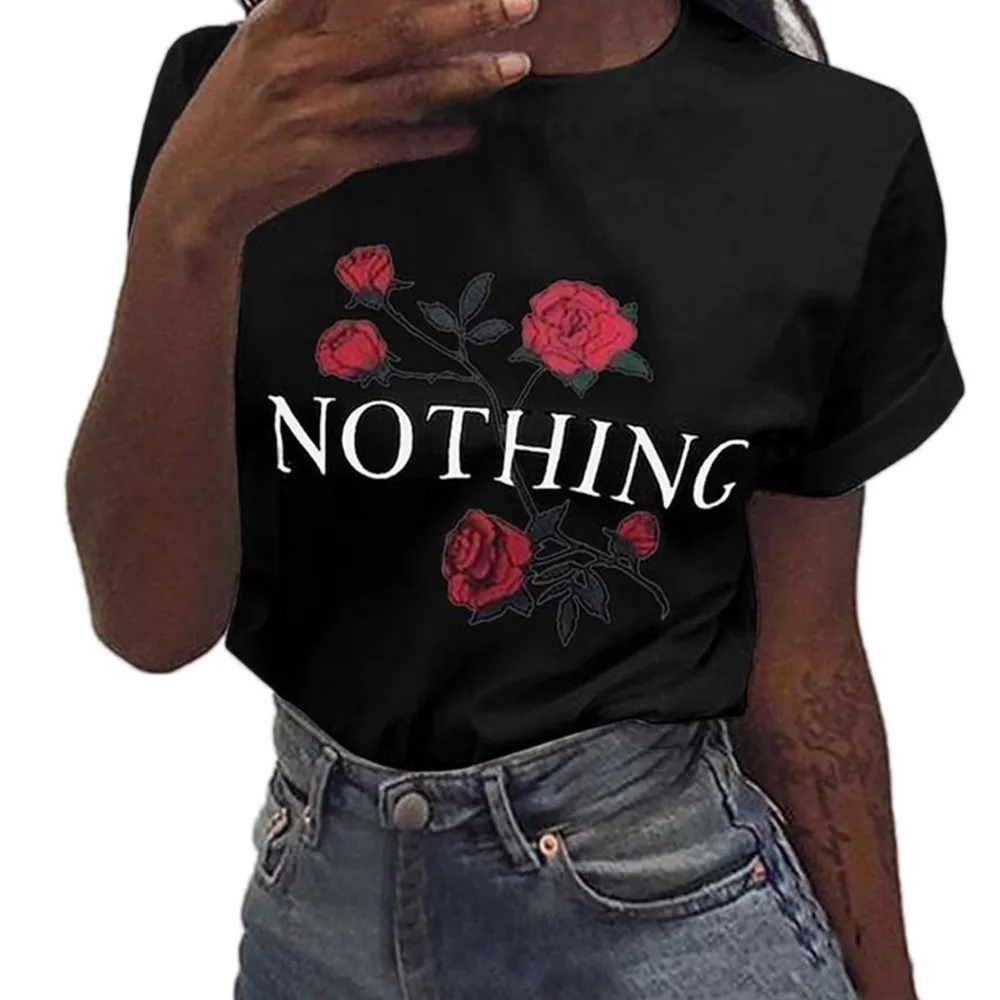 JAYCOSIN Harajuku стильная женская футболка s 2019 Nothing Rose с круглым вырезом летняя