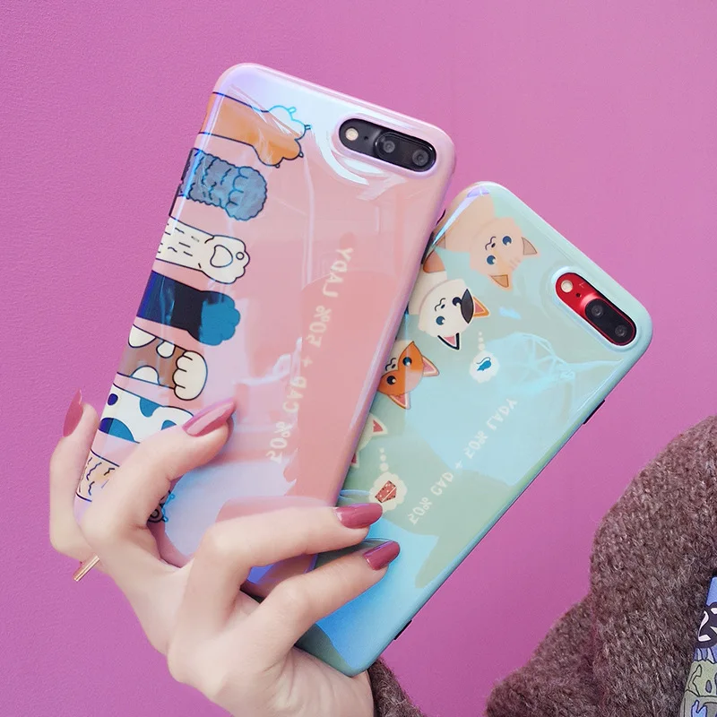 Синий свет лазерные милые кошки крышка чехол для iPhone 6 6s Plus 7 8 X Мягкие Fundas Чехлы