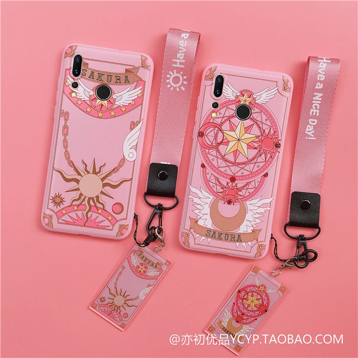 Nova 5 5i Cute Cardcaptor Sakura Case +Tempered Glass Screen film case for Huawei Nova4 / Nova4E 3 3E 2S with straps |