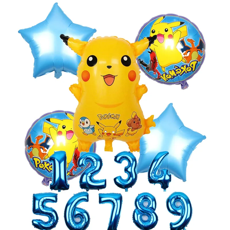 6 шт./лот шары из фольги Pokemon Pikachu украшения для дня рождения 16 дюймов номер 1 9 с