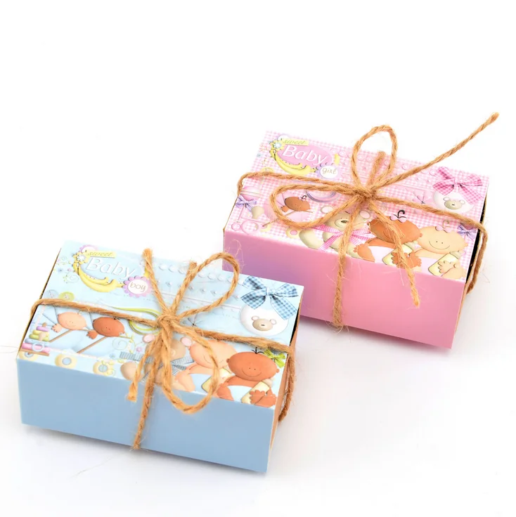 100 шт. розовые/синие коробки для конфет детского душа Подарочная коробка крещения