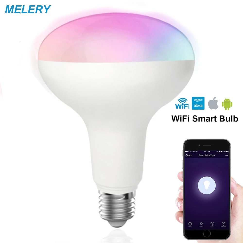 WIFI умный светодиодный светильник лампы E26 8 Вт R95 равный 80 отражатель RGB белый цвет