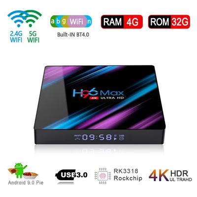 Android TV BOX H96 Max RK3318 4GB 32GB 4K Smart Box TV Media Player 2.4G&5G Dual WIFI Bluetooth USB3.0 Android 9 TV Box
