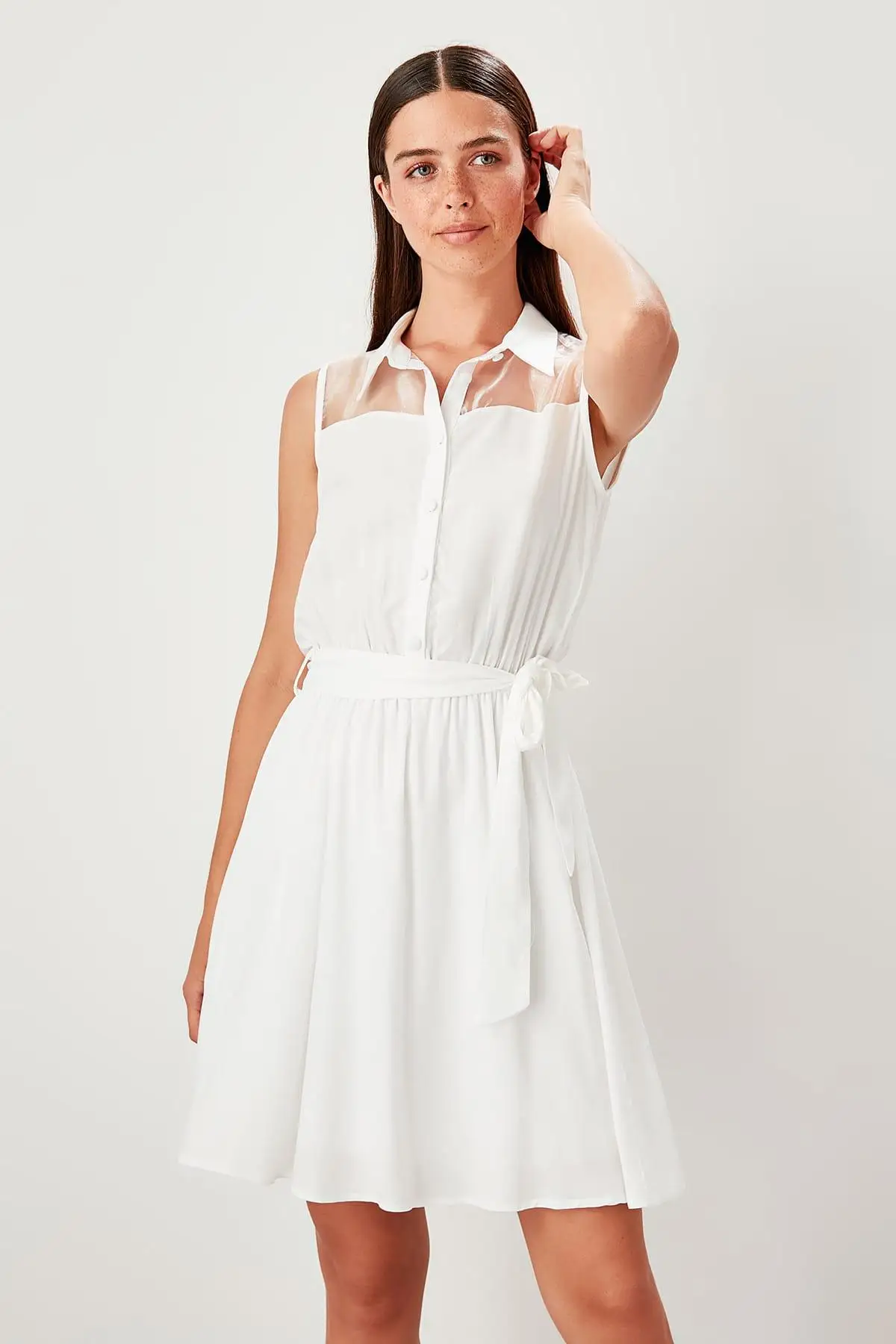 Trendyol белое платье из органзы TWOSS19EL0196|Женские платья| |
