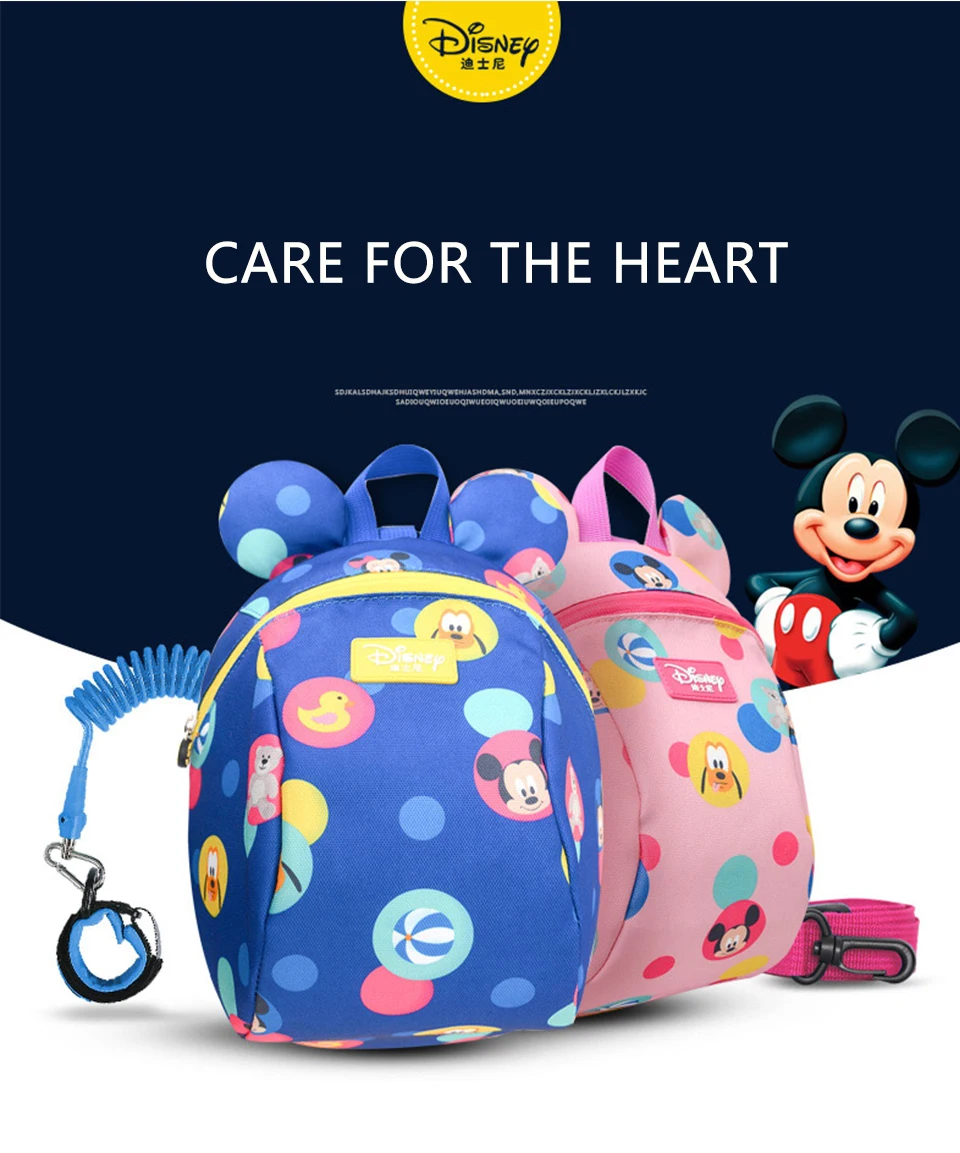 Рюкзак disney 2в1 для малышей с защитой от потери 1,8 м, соединитель на запястье, детский поводок, Сумка с поводками, школьный рюкзак с Микки и Минни