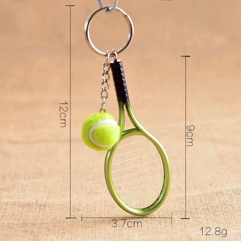 

1PC 12x3.7cm 6Colors Mini Tennis Racket Ball Keychain Key Ring Bag Accessories Charm Gift Metal Craft MY 006