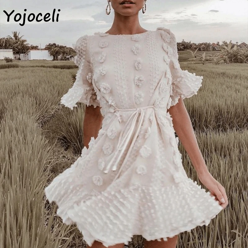 Платье Yojoceli женское шифоновое жаккардовое с оборками Пляжное бантом уличная
