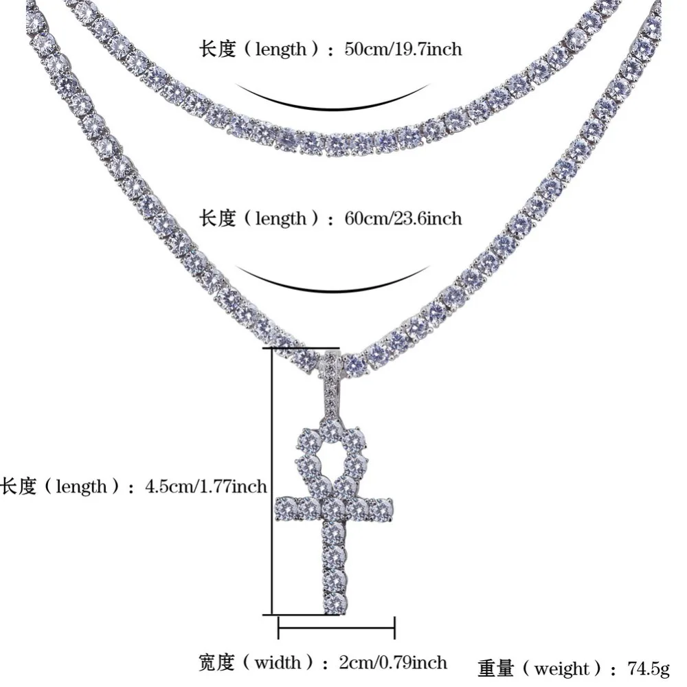 TOPGRILLZ хип хоп АНК крест кулон цепочки и ожерелья Iced Out 4 мм теннис цепи Micro Pave CZ