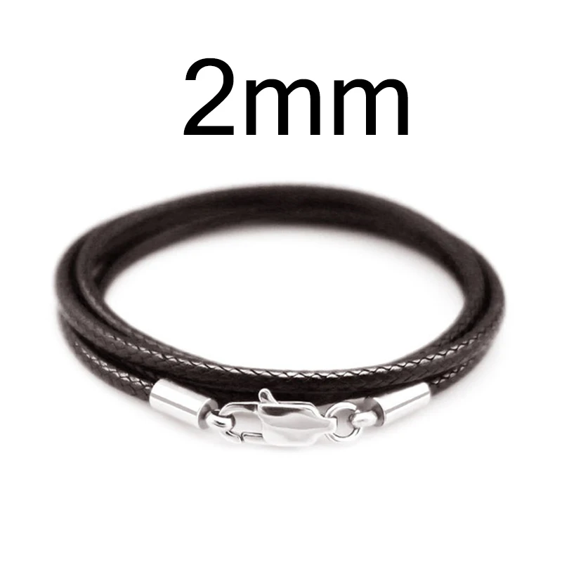 Brown 2mm 1,5 мм, 2 мм, 3 мм, кожаный шнур, черное ожерелье, цепь из нержавеющей стали, застежка-карабин, коннектор, Вощеная Веревка для мужчин и женщин, изготовление ювелирных изделий - Цвет: Brown 2mm