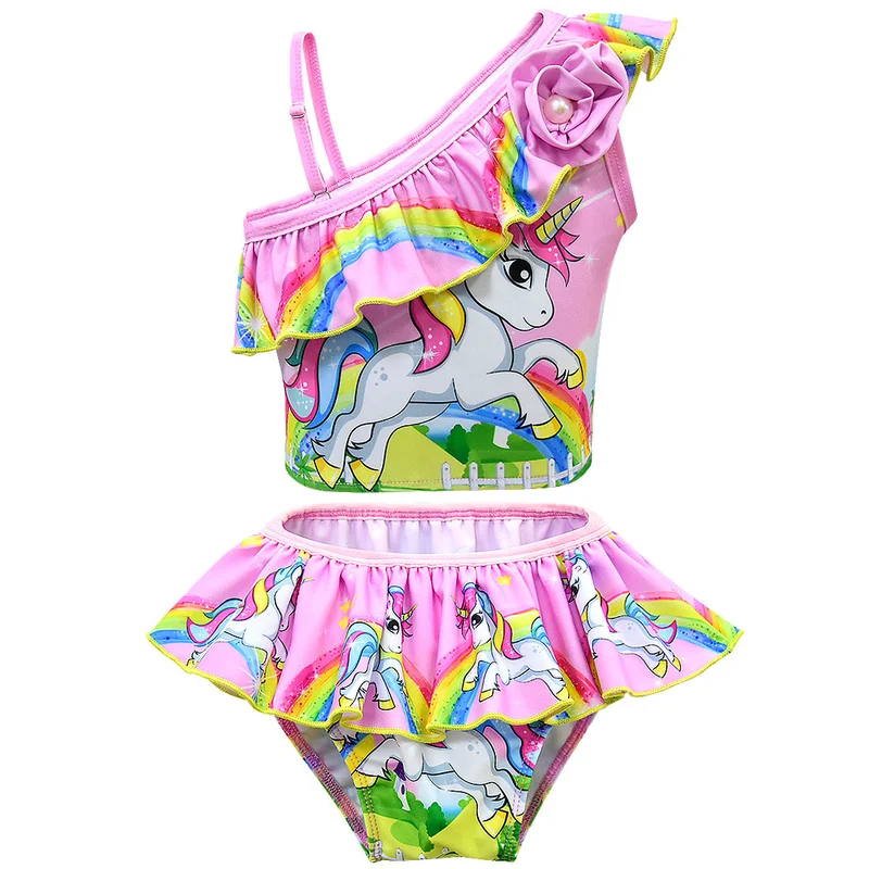 Новинка 2019 летний детский купальник с единорогом милый из двух частей косыми