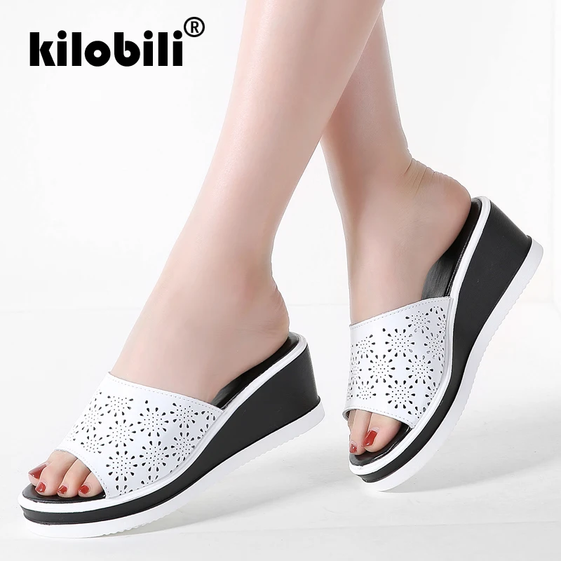 Kilobili/2019 женские шлепанцы Вьетнамки сандалии на плоской платформе Босоножки с