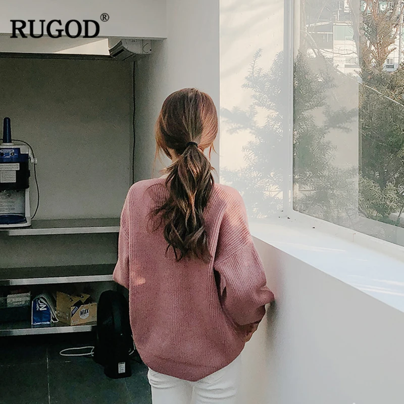 Женский Повседневный Свободный пуловер RUGOD розовый однотонный винтажный базовый