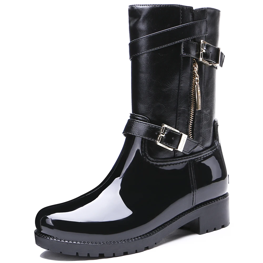 

TONGPU Women's Short Fashion Rain Boots with Zipper and Buckle 20-278