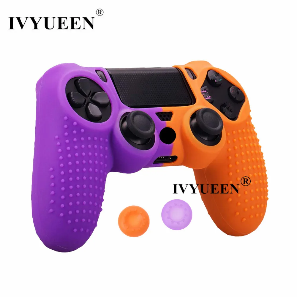 Purple Orange Силиконовый резиновый чехол IVYUEEN для playstation 4 Dualshock 4 PS4 Pro, тонкий защитный чехол для контроллера с захватами для большого пальца - Цвет: Purple Orange