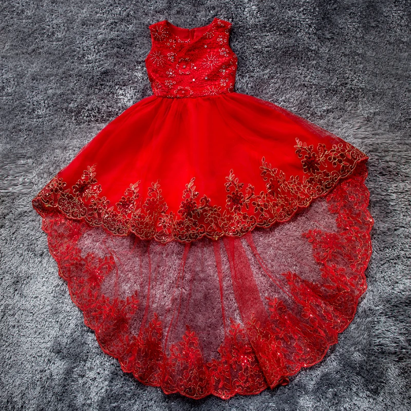 Новые платья для девочек с цветами и бантом короткое спереди длинное сзади