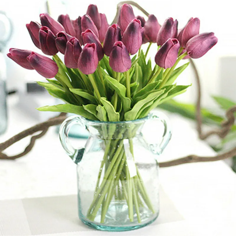 Dark Purple Tulips 1 шт. тюльпаны Искусственные цветы полиуретан с эффектом реального прикосновения искусственное украшение мини-Тюльпан для дома Свадебные Декоративные цветы - Цвет: Dark Purple Tulips