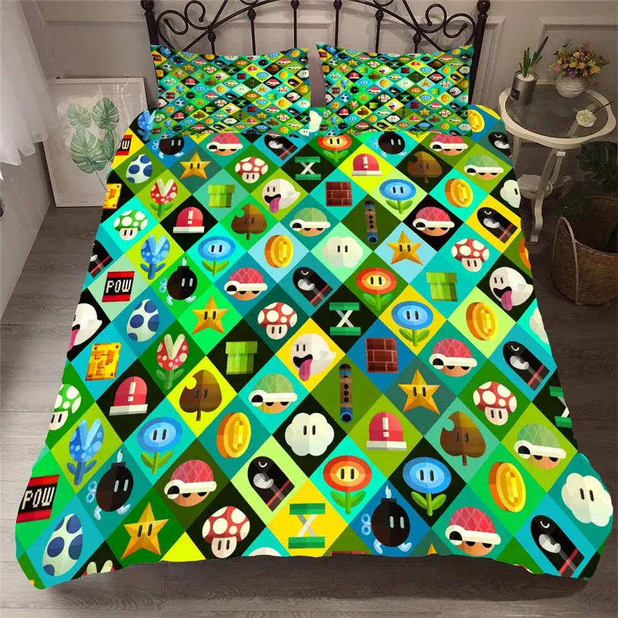 HELENGILI 3D Постельное белье Марио печати постельное белье Bedcloth с наволочкой кровать набор домашнего текстиля# MLA-12