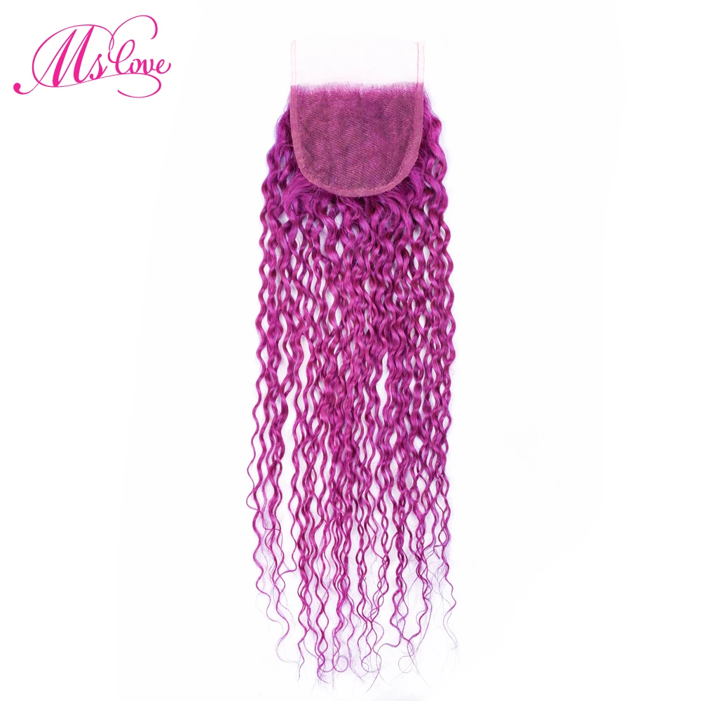 MS Love фиолетовые пучки с закрытием перуанские вьющиеся волосы волос Remy