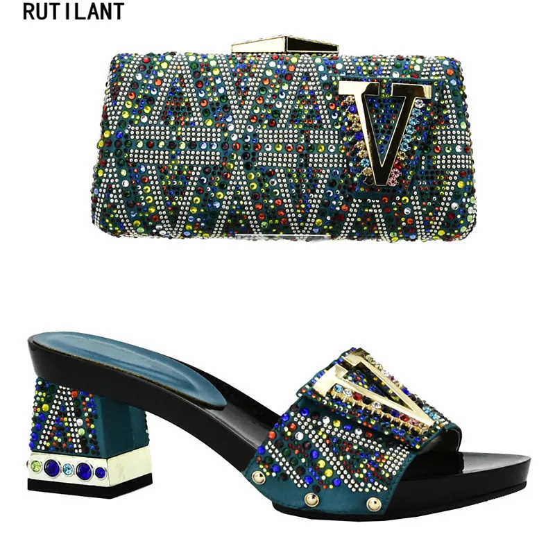 

Women Shoes and Bag Set In Italy Fashion Shoes and Bag Set Decorated with Rhinestone African Shoes and Bag Set for Parties