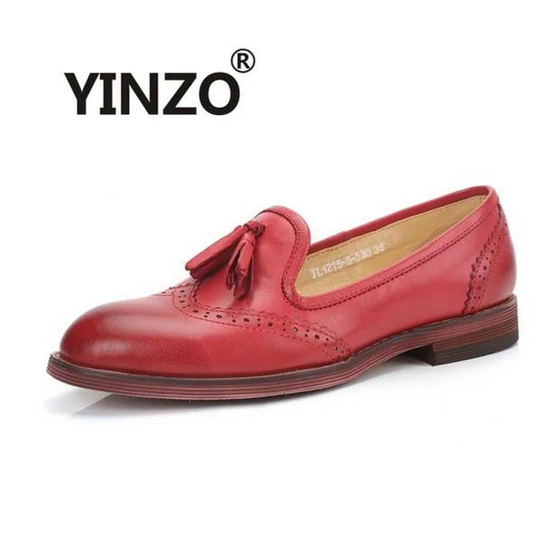 Женские винтажные Туфли-броги yinzo из 100% натуральной овечьей кожи на плоской