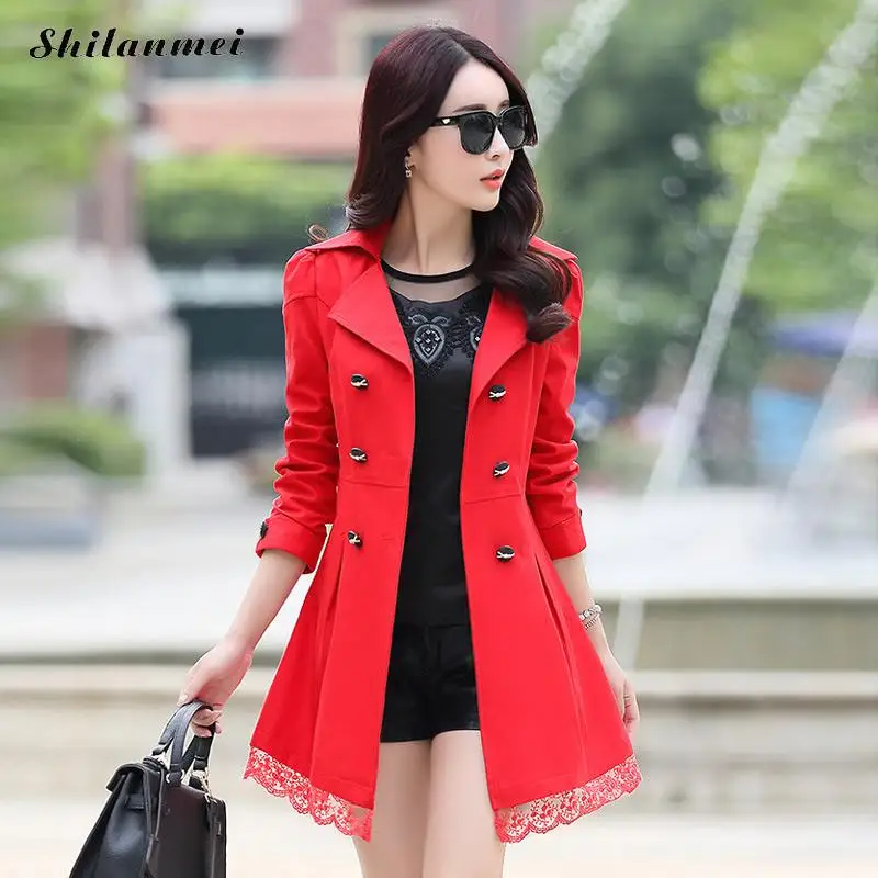 2019 Trench Coat For Women Spring Double Breasted Black Winter Abrigos Mujer Lace Casaco Feminino Autumn Outerwear Slim | Женская одежда