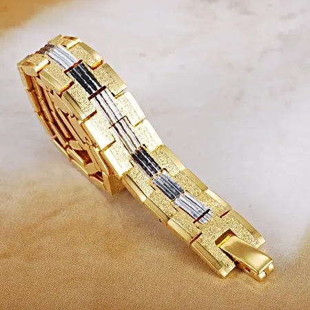 Ювелирные изделия Two tone широкий 18 К желтое золото заполнено браслет золотой