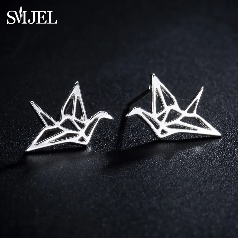 Женские серьги пусеты SMJEL элегантные в виде птиц и животных|origami crane earrings|animal stud