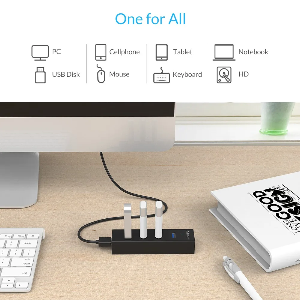 Usb концентратор ORICO с портом питания портативный USB 3 0 4 порта для