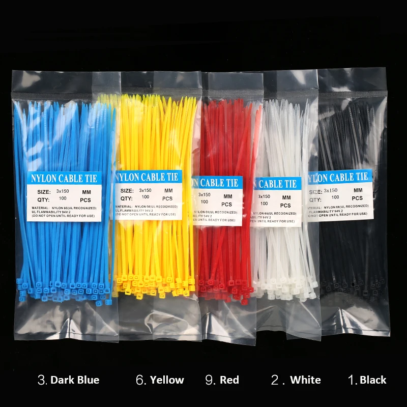 

400pcs/lot 3x150mm colorful Nylon cable ties 2.5mm Self-locking type Red/Blue/Yellow/Green/white/Black/Purple/Brown cable tie