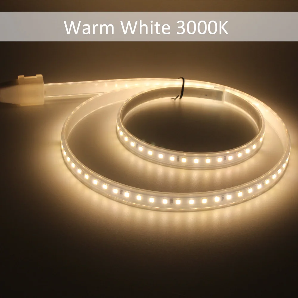 Warm White 3000K Светодиодная лента 220 В SMD 2835 с регулируемой яркостью, водонепроницаемая светодиодная лента e, светильник 1 м, 5 м, 10 м, 15 м, 20 м, 25 м, 30 м, уличный садовый светильник, с европейской вилкой - Испускаемый цвет: Warm White 3000K