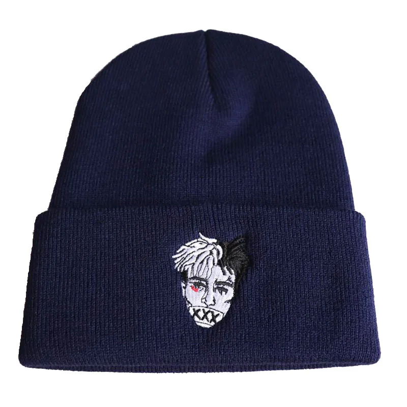 Высокое качество xxxtentacion дреды очень повседневные шапочки для мужчин и женщин модная вязанная зимняя шапка хип-хоп Skullies шапки хит - Цвет: Тёмно-синий