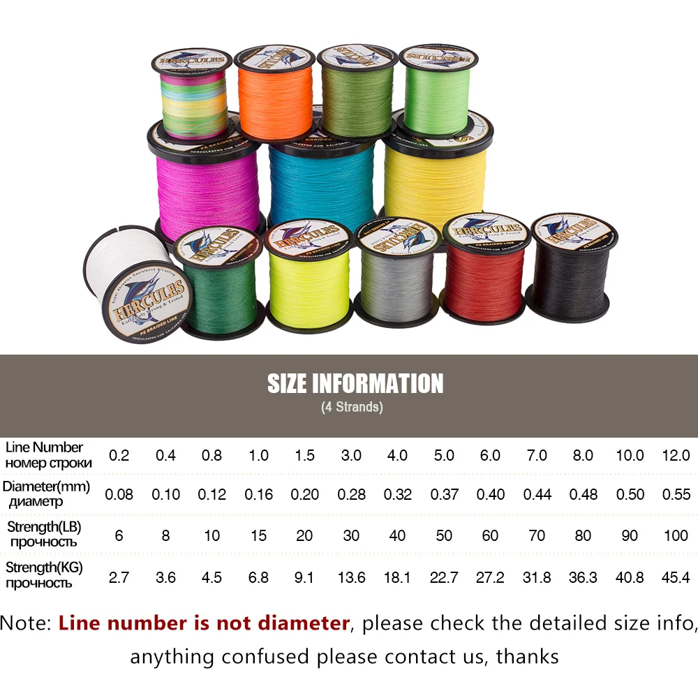 Hercules Fishing Line 6 100LB Braided Carp 100M 2000M 4 Strands Multifilament PE Wire Pesca Vissen Cord|Рыболовные лески| |