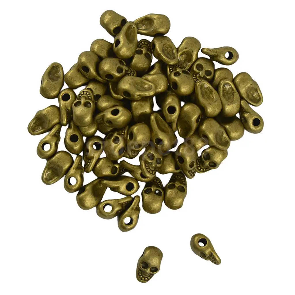 50pcs 3D Bronze Halloween Alloy Skull Necklace Earring Craft Connector Jewelry DIY Making Spacer Loose Beads | Украшения и