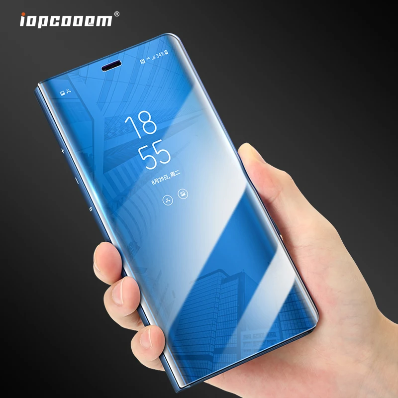 Умный зеркальный чехол для Huawei Y9 2018 Роскошный кожаный флип Enjoy 8 Plus с подставкой